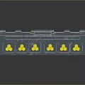 Durable Blue Technical Containers With Yellow Radioactive Symbols And Metallic Structure