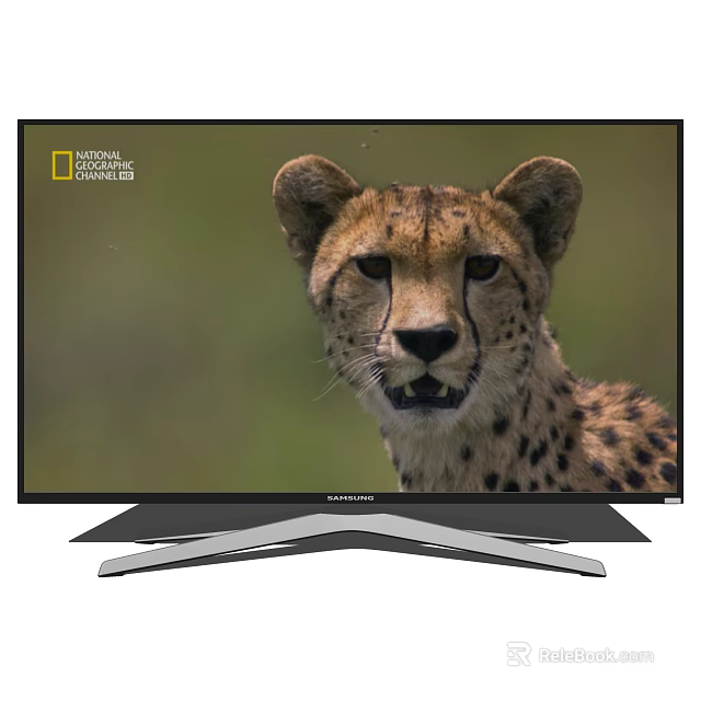 Samsung Modern Television with Silver Base Displaying National Geographic Cheetah 3d model 
