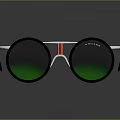 Stylish ONITSUKA Sunglasses With Round Green Tinted Lenses Silver Black Frame And Red Accent Stripe