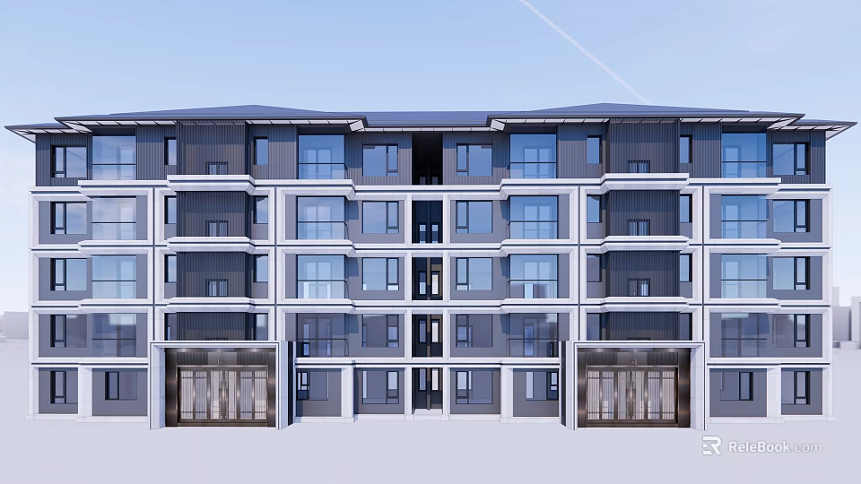 Modern Townhouse Exterior Design With Multi Storey Glass Windows And Sleek Facade 3d model 