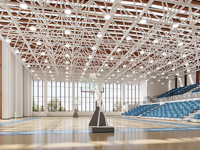 Indoor Basketball Court With Steel Truss Lighting And Seating 3d model