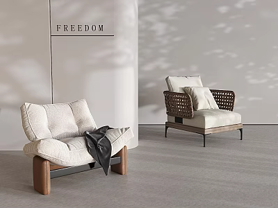 Modern Leisure Chairs With Soft Cushions Wooden Arms Woven Backrest And Metal Legs 3d model