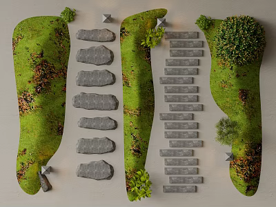 Stepping Stones Garden Path With Lush Green Grass And Natural Plants Design 3d model