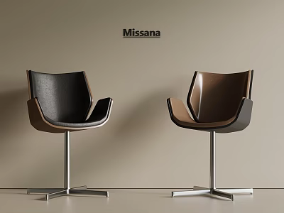 Missana Modern Accent Chairs In Black And Brown Leather With Metal Bases 3d model