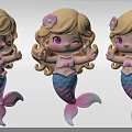 Cute 3D Cartoon Mermaid Sculptures with Blonde Curly Hair Shell Decorations Pink Blue Tails