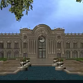 Grand European Architecture With Symmetrical Design Arched Entrance And Fountain Pool