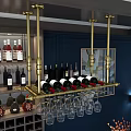 Modern Gold Wine Cabinet With Hanging Wine Glasses And Bottles