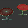 Modern Red Round Tables With Metal Stands On Dark Background Setting