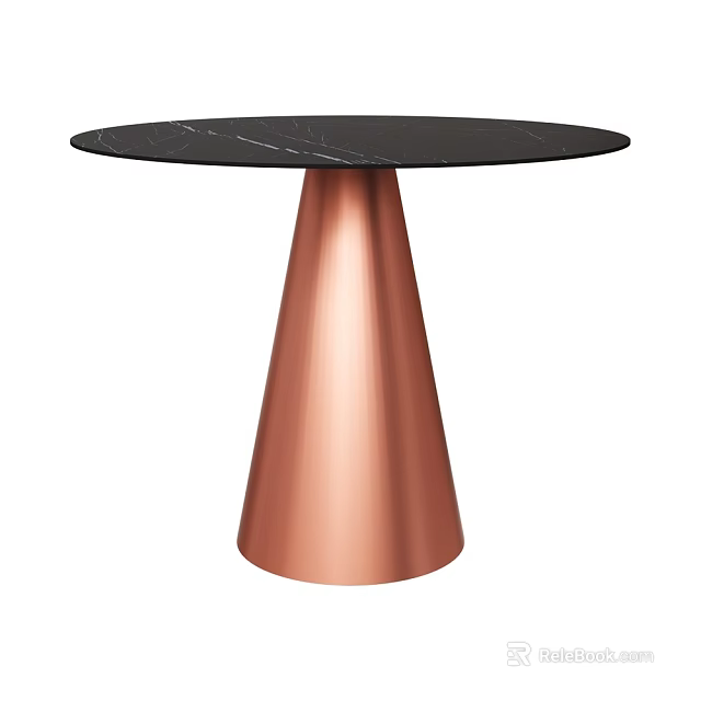 Modern Minimalist Round Table With Black Marble Top And Copper Conical Base 3d model