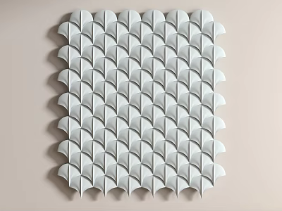 White Creative Fan Shaped Wall Decor With Modern Geometric Pattern Arrangement Design 3d model