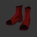 Red Lace Up Boots With Black Toe For Daily Casual Wear