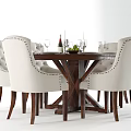 Round Dining Table Set with Chairs Tableware Wine Glasses and Fresh Apples 3d model