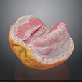 Fresh Peeled Grapefruit With Pink Juicy Flesh On Black Reflective Surface