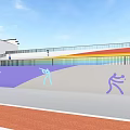 Outdoor Garden Landscape With Running Track Spectator Stands Rainbow And Sports Icons