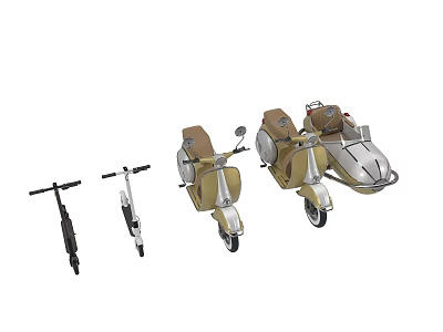 Different Electric Scooters and Vintage Motorcycles Display Collection 3d model