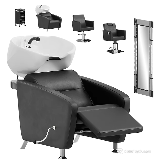 Luxury Black Leather Massage Chair With Reclining Backrest And Footrest 3d model 