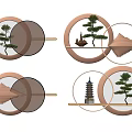 Modern Circular Wall Decor With Metal Frames Small Trees And Geometric Shapes 3d model