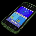Green Phone With Protective Case Showing Data Charts On Screen Interface 3d model