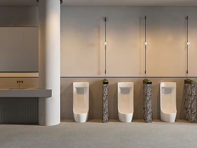 Modern Public Restroom Interior With Urinals Decorative Columns And Sconces 3d model
