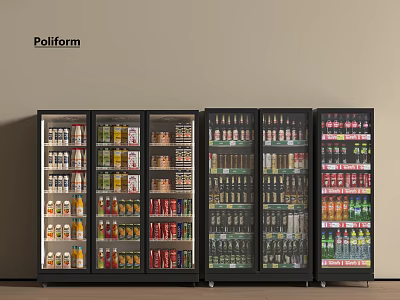 Poliform Glass Door Display Refrigerators With Various Beverages Canned Goods And Bottled Drinks 3d model