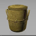 Yellow Handwoven Wicker Storage Basket With Lid And Two Handles 3d model