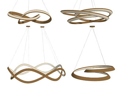 Modern Abstract Chandeliers With Twisted Circular Wooden Frame In Neutral Tones 3d model