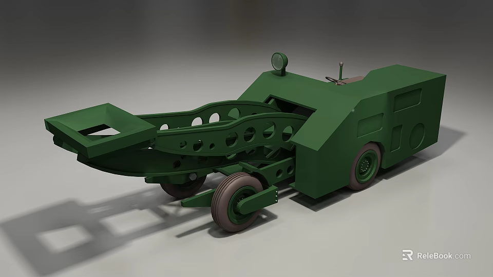 Green Utility Vehicle with Extended Mechanical Arm and Heavy Duty Wheels for Industrial Operations 3d model 