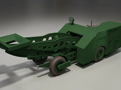 Green Utility Vehicle with Extended Mechanical Arm and Heavy Duty Wheels for Industrial Operations 3d model