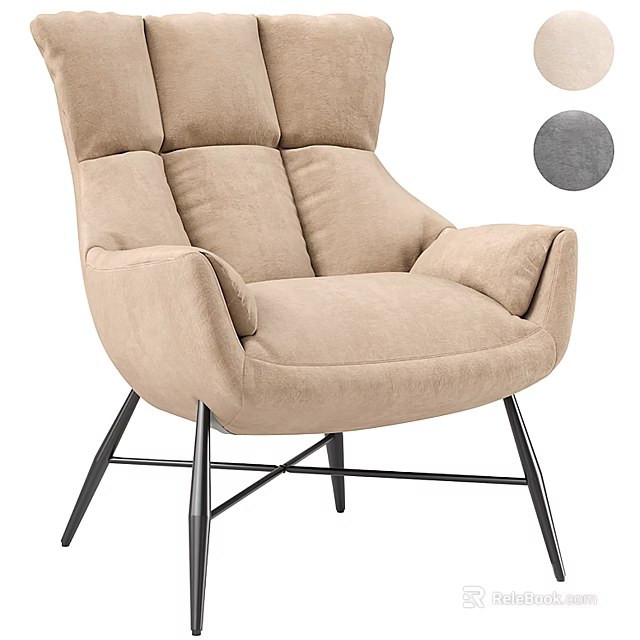 Beige Velvet Lounge Chair With High Back Black Metal Cross Legs And Gray Option 3d model 