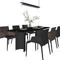 Modern Italian Dining Table and Chair Combination Leather Dining Chair Rock Plate Dining Table Sliding Chandelier Dining Table Ornaments Vase 3d model