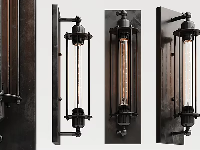 Vintage Industrial Wall Sconces with Black Metal Frame Glass Tube and Edison Bulb Inside 3d model