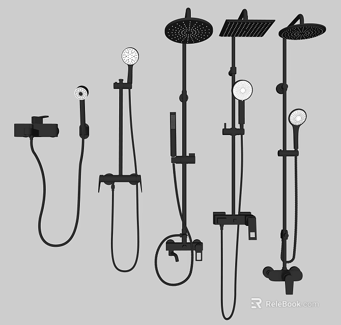 Various Shower Head Designs Including Handheld Fixed and Bracket Mounted Styles 3d model