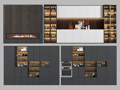 Modern Wine Cabinet Design With Glass Doors LED Lighting And Wine Storage Shelves 3d model