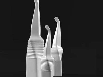 White Ceramic Vessels with Modern Design Slender Necks and Striped Texture on Black Background 3d model