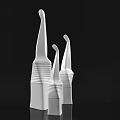 White Ceramic Vessels with Modern Design Slender Necks and Striped Texture on Black Background