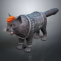 Fierce Cat With Orange Hair In Spiked Black Leather Armor And Yellow Eyes
