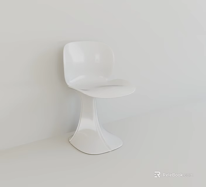 White Modern Single Chair With Sleek Surface And Flared Base Against Wall 3d model 
