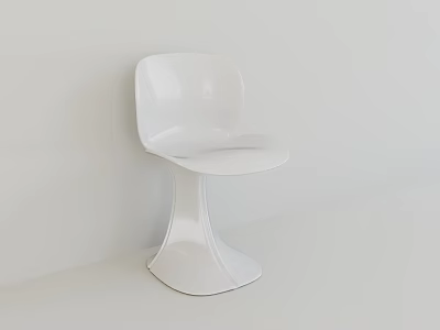 White Modern Single Chair With Sleek Surface And Flared Base Against Wall 3d model