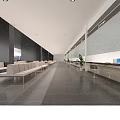 Modern Service Hall With Waiting Benches Service Counter Computers And Green Plants