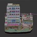 Aged Multi Storey Building With Balconies Colored Walls Adjacent Small House Waterfront Staircase And Boat