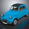 Vintage Blue Classic Car With Black Roof Round Headlights And Retro Design