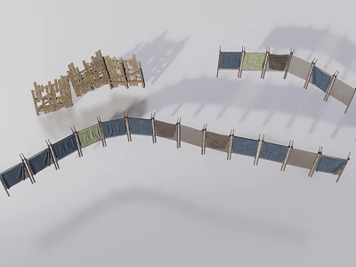 Modern Room Dividers With Wooden Frames And Multicolor Fabric Panels In Curved Design 3d model