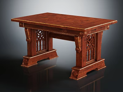 Ornate Traditional Wooden Table With Carved Legs And Gold Trim Accents 3d model