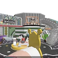 Vibrant Kids Amusement Playground with Spiral Slide Climbing Net Small Stalls and Colorful Decorations