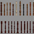 Assorted Decorative Balusters With Diverse Wood Finishes And Carved Patterns 3d model