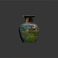 Handcrafted Ceramic Vase With Blue Green Brown Distressed Texture And Two Handles 3d model