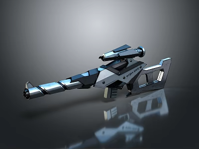 Futuristic Blaster Weapon Design With Metallic Structure Sleek Barrel And Aiming Scope 3d model