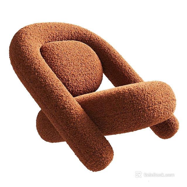 Modern Brown Leisure Chair With Plush Fabric And Curved Armrest Design 3d model 