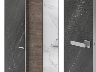 Contemporary Swing Door Design Featuring Wooden Panel Marble Texture And Sleek Metal Handle 3d model