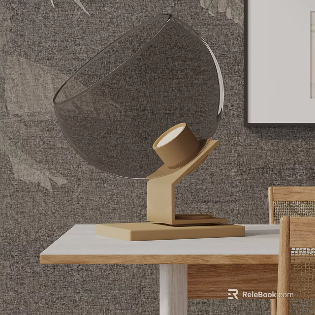 Elegant Round Glass Table Lamp With Metallic Base On Wooden Table Against Textured Wall 3d model 
